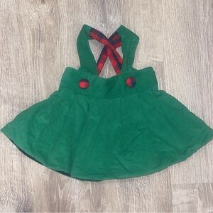 The Beaufort Bonnet Company Green Corduroy with Red Plaid Bow Christmas Dress